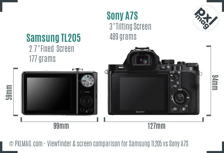 Samsung TL205 vs Sony A7S Screen and Viewfinder comparison
