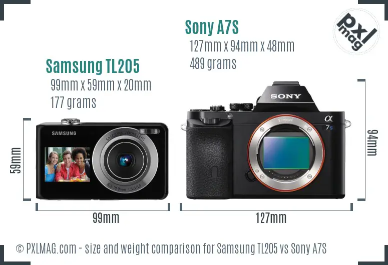 Samsung TL205 vs Sony A7S size comparison