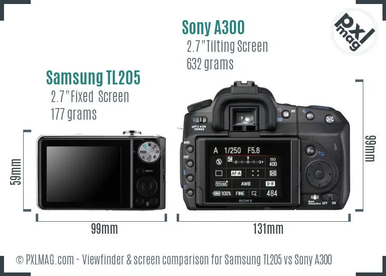 Samsung TL205 vs Sony A300 Screen and Viewfinder comparison