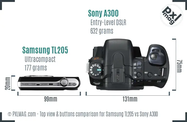 Samsung TL205 vs Sony A300 top view buttons comparison