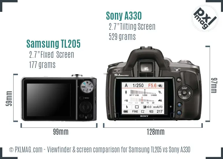 Samsung TL205 vs Sony A330 Screen and Viewfinder comparison