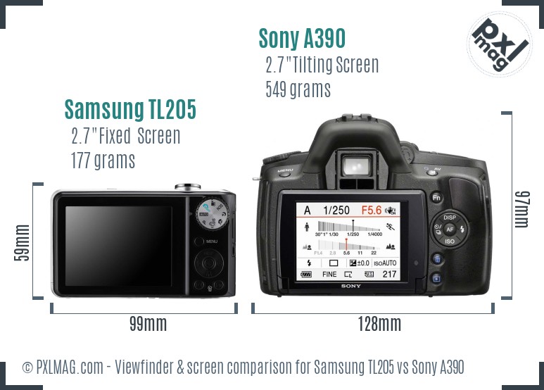 Samsung TL205 vs Sony A390 Screen and Viewfinder comparison
