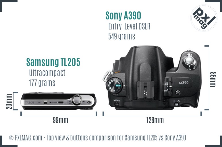 Samsung TL205 vs Sony A390 top view buttons comparison