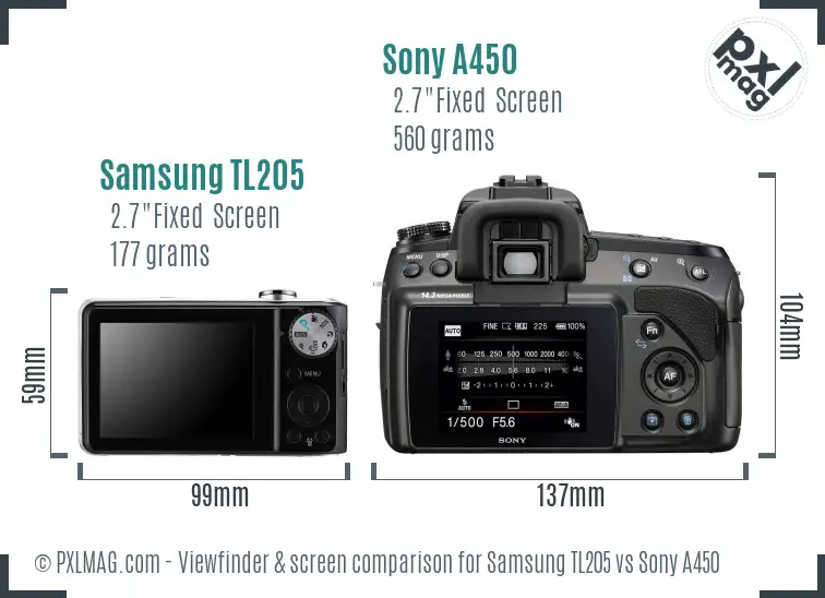 Samsung TL205 vs Sony A450 Screen and Viewfinder comparison