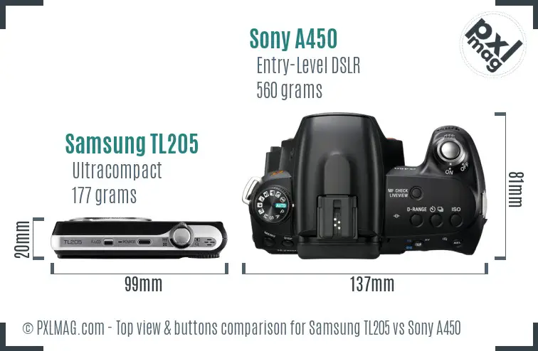 Samsung TL205 vs Sony A450 top view buttons comparison