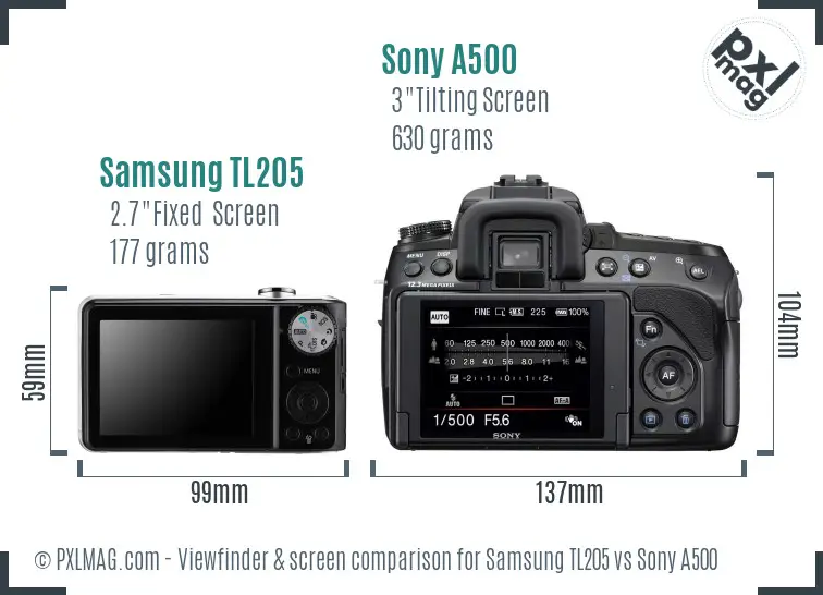Samsung TL205 vs Sony A500 Screen and Viewfinder comparison