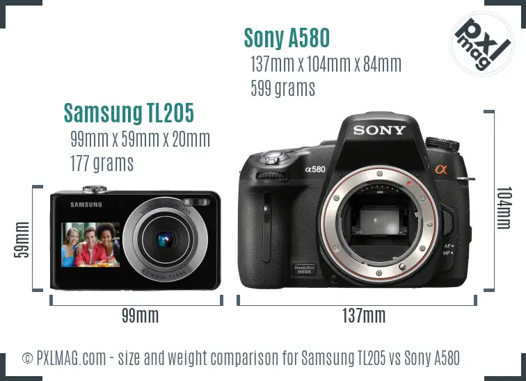Samsung TL205 vs Sony A580 size comparison