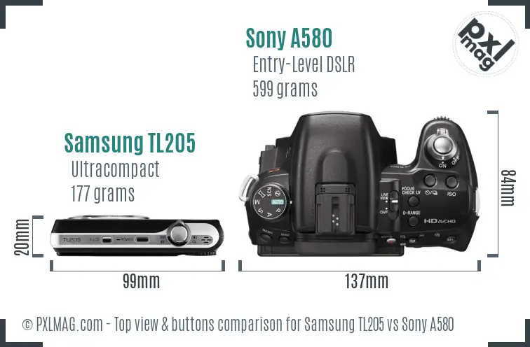 Samsung TL205 vs Sony A580 top view buttons comparison
