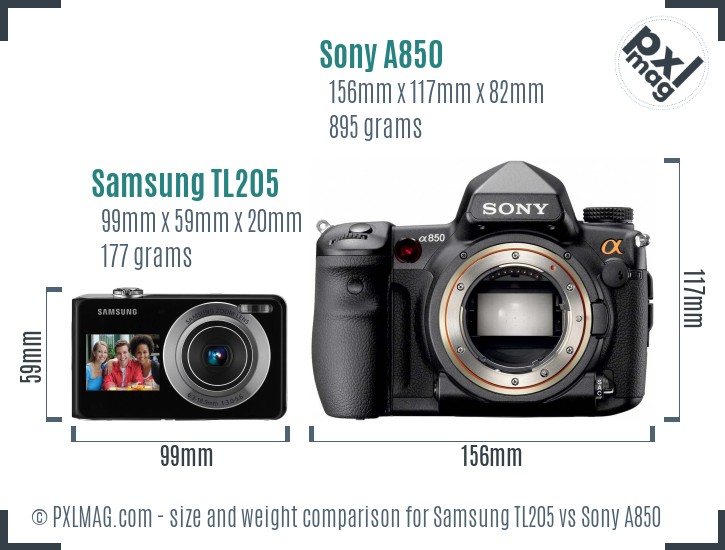 Samsung TL205 vs Sony A850 size comparison