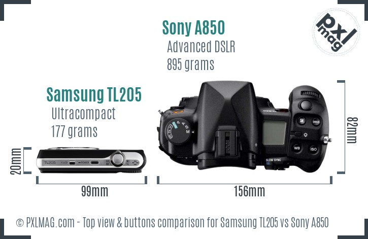 Samsung TL205 vs Sony A850 top view buttons comparison