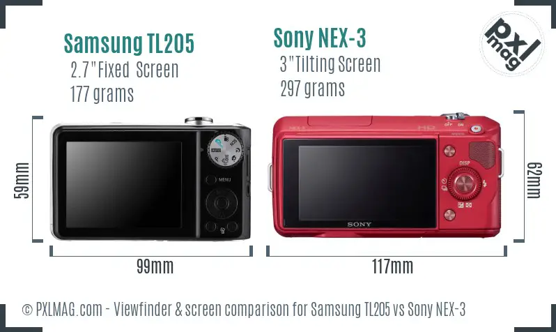 Samsung TL205 vs Sony NEX-3 Screen and Viewfinder comparison