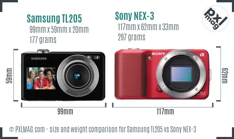 Samsung TL205 vs Sony NEX-3 size comparison