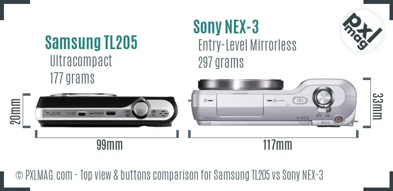 Samsung TL205 vs Sony NEX-3 top view buttons comparison