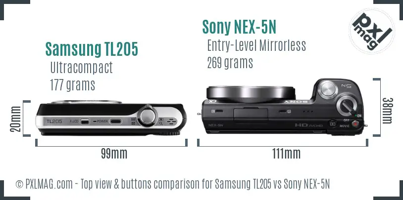 Samsung TL205 vs Sony NEX-5N top view buttons comparison Samsung TL205 vs Sony NEX-5N top view buttons comparison