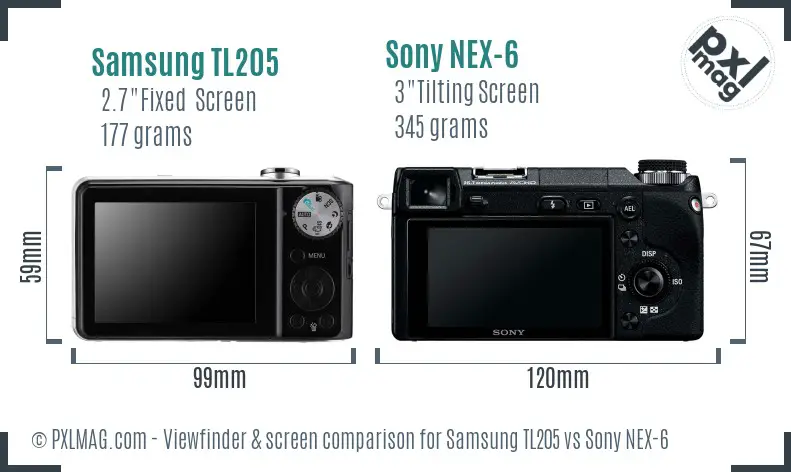 Samsung TL205 vs Sony NEX-6 Screen and Viewfinder comparison