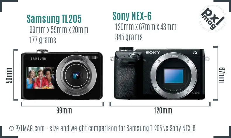 Samsung TL205 vs Sony NEX-6 size comparison