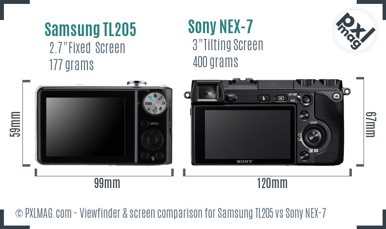 Samsung TL205 vs Sony NEX-7 Screen and Viewfinder comparison