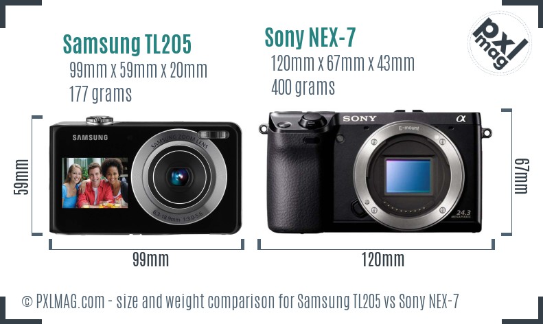 Samsung TL205 vs Sony NEX-7 size comparison