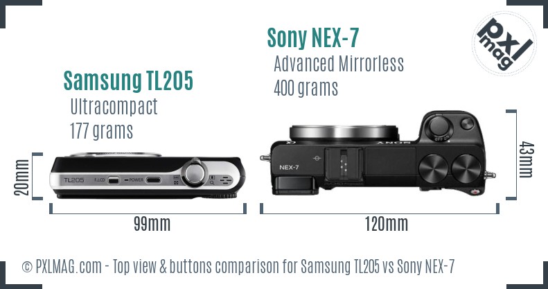 Samsung TL205 vs Sony NEX-7 top view buttons comparison
