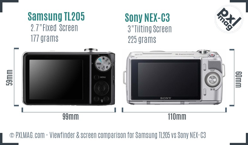 Samsung TL205 vs Sony NEX-C3 Screen and Viewfinder comparison