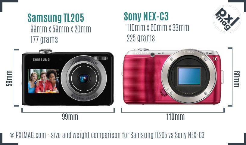 Samsung TL205 vs Sony NEX-C3 size comparison Samsung TL205 vs Sony NEX-C3 size comparison