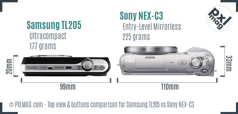 Samsung TL205 vs Sony NEX-C3 top view buttons comparison
