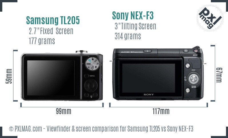 Samsung TL205 vs Sony NEX-F3 Screen and Viewfinder comparison