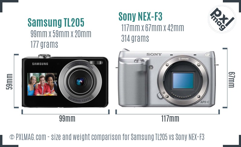 Samsung TL205 vs Sony NEX-F3 size comparison