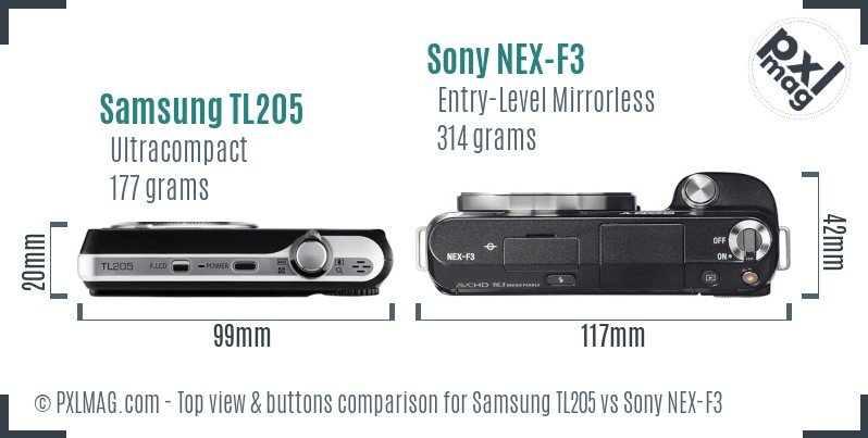 Samsung TL205 vs Sony NEX-F3 top view buttons comparison