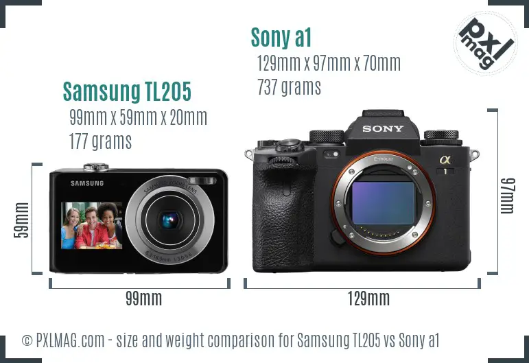 Samsung TL205 vs Sony a1 size comparison