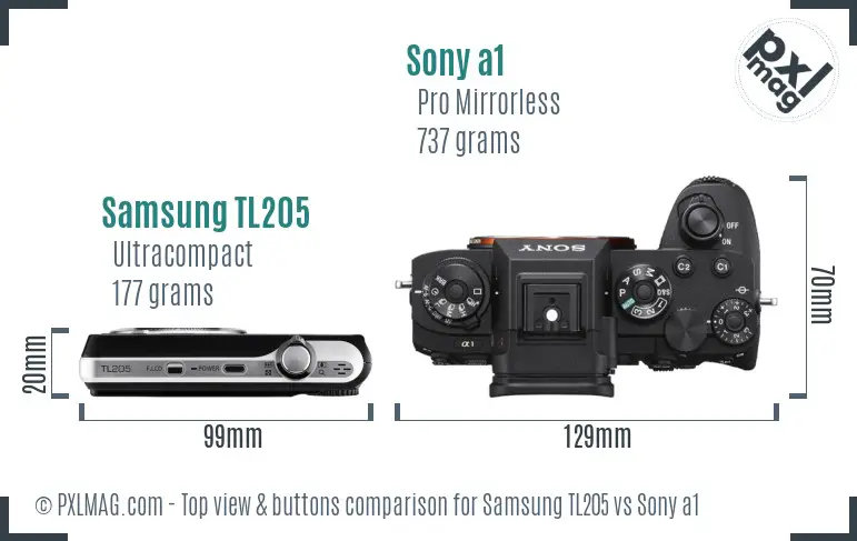 Samsung TL205 vs Sony a1 top view buttons comparison