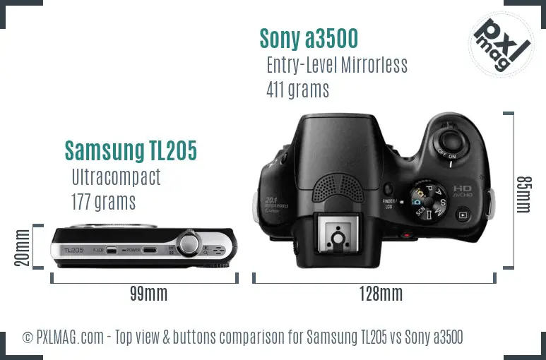 Samsung TL205 vs Sony a3500 top view buttons comparison Samsung TL205 vs Sony a3500 top view buttons comparison