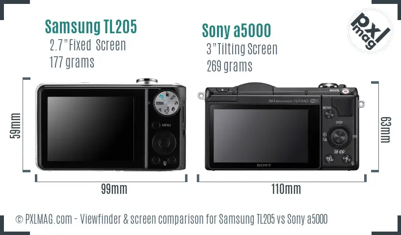 Samsung TL205 vs Sony a5000 Screen and Viewfinder comparison