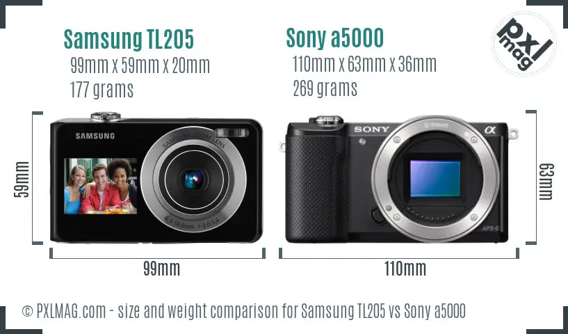 Samsung TL205 vs Sony a5000 size comparison
