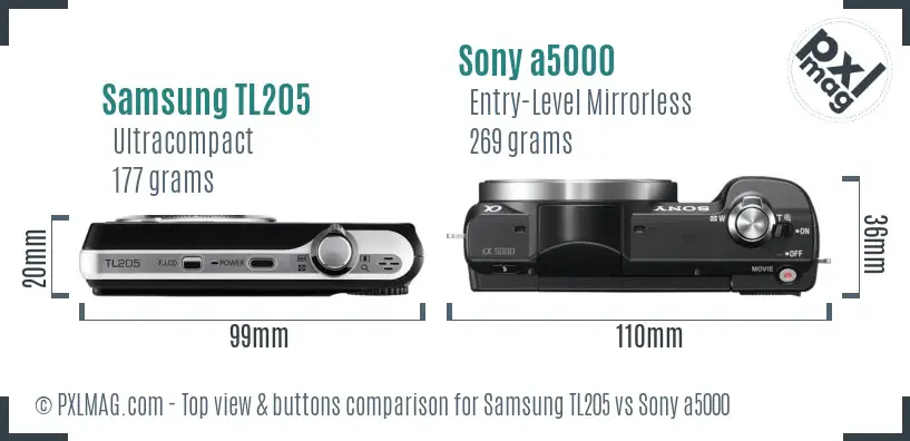 Samsung TL205 vs Sony a5000 top view buttons comparison