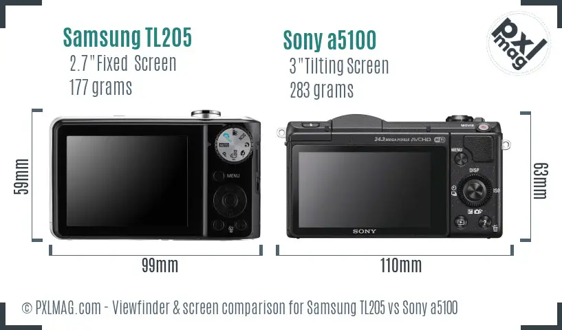 Samsung TL205 vs Sony a5100 Screen and Viewfinder comparison