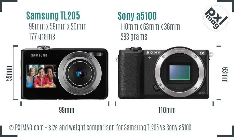Samsung TL205 vs Sony a5100 size comparison