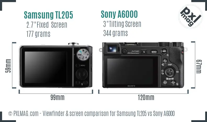 Samsung TL205 vs Sony A6000 Screen and Viewfinder comparison