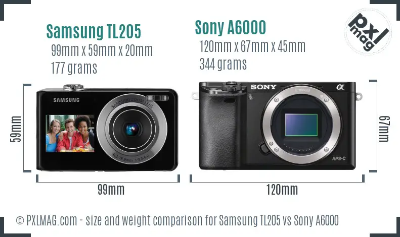 Samsung TL205 vs Sony A6000 size comparison