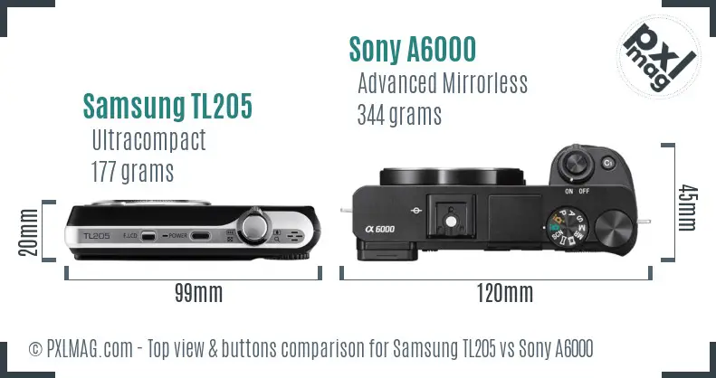 Samsung TL205 vs Sony A6000 top view buttons comparison