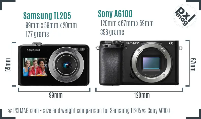 Samsung TL205 vs Sony A6100 size comparison Samsung TL205 vs Sony A6100 size comparison