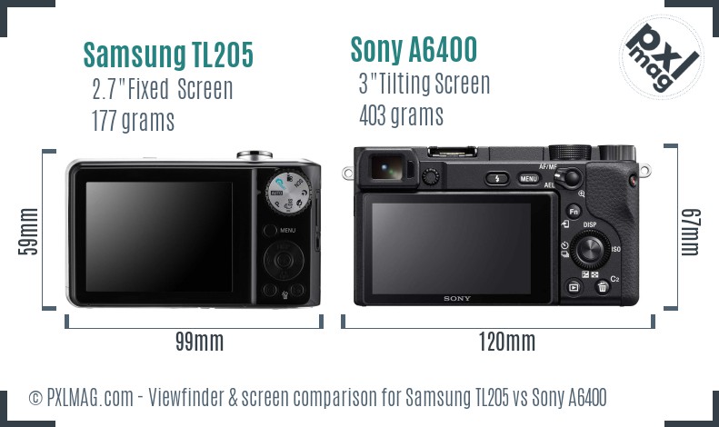 Samsung TL205 vs Sony A6400 Screen and Viewfinder comparison