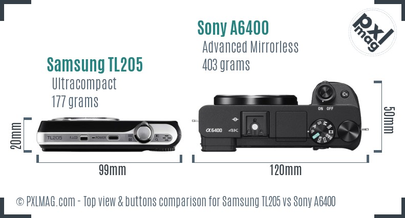 Samsung TL205 vs Sony A6400 top view buttons comparison