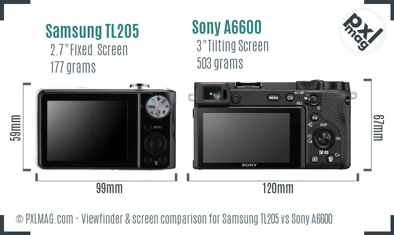 Samsung TL205 vs Sony A6600 Screen and Viewfinder comparison