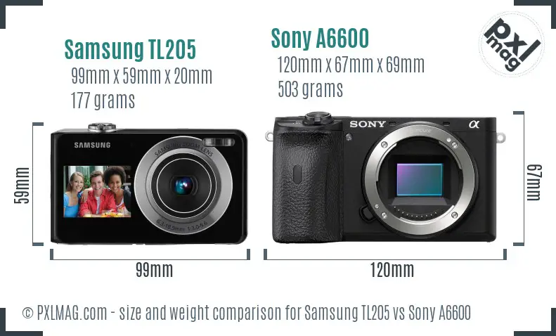 Samsung TL205 vs Sony A6600 size comparison