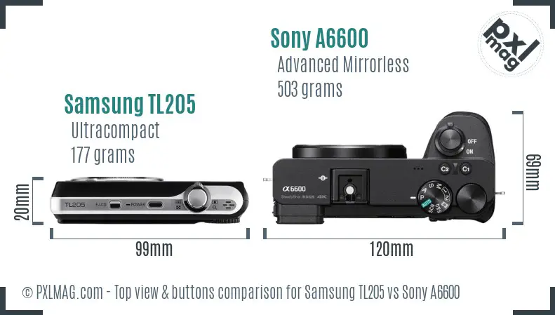 Samsung TL205 vs Sony A6600 top view buttons comparison