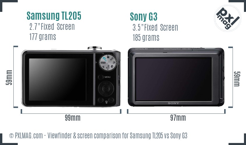 Samsung TL205 vs Sony G3 Screen and Viewfinder comparison