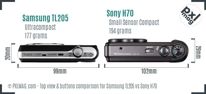 Samsung TL205 vs Sony H70 top view buttons comparison Samsung TL205 vs Sony H70 top view buttons comparison