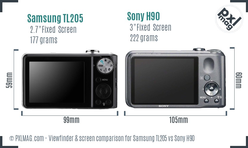 Samsung TL205 vs Sony H90 Screen and Viewfinder comparison