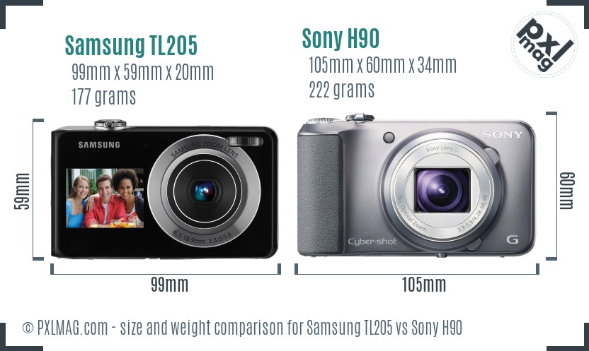 Samsung TL205 vs Sony H90 size comparison Samsung TL205 vs Sony H90 size comparison